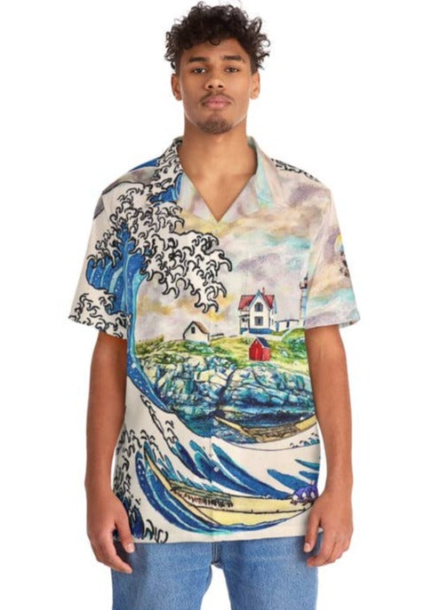 The Great Wave Off Nubble Lighthouse Button Up - La De Da