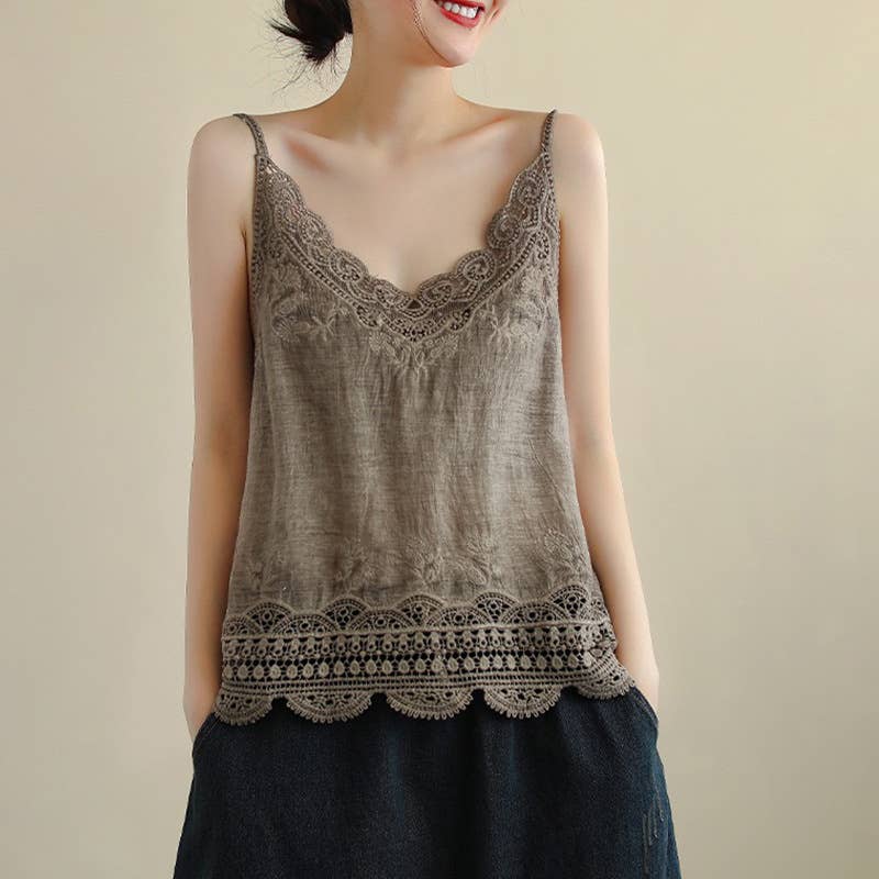 Lace Trim Camisole Stone Wash Tank