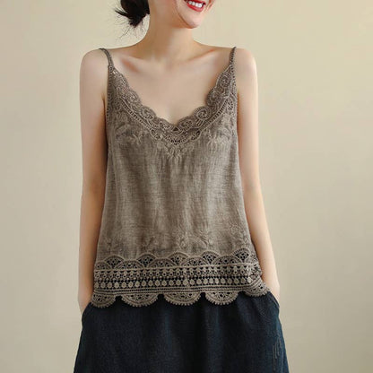 Lace Trim Camisole Stone Wash Tank