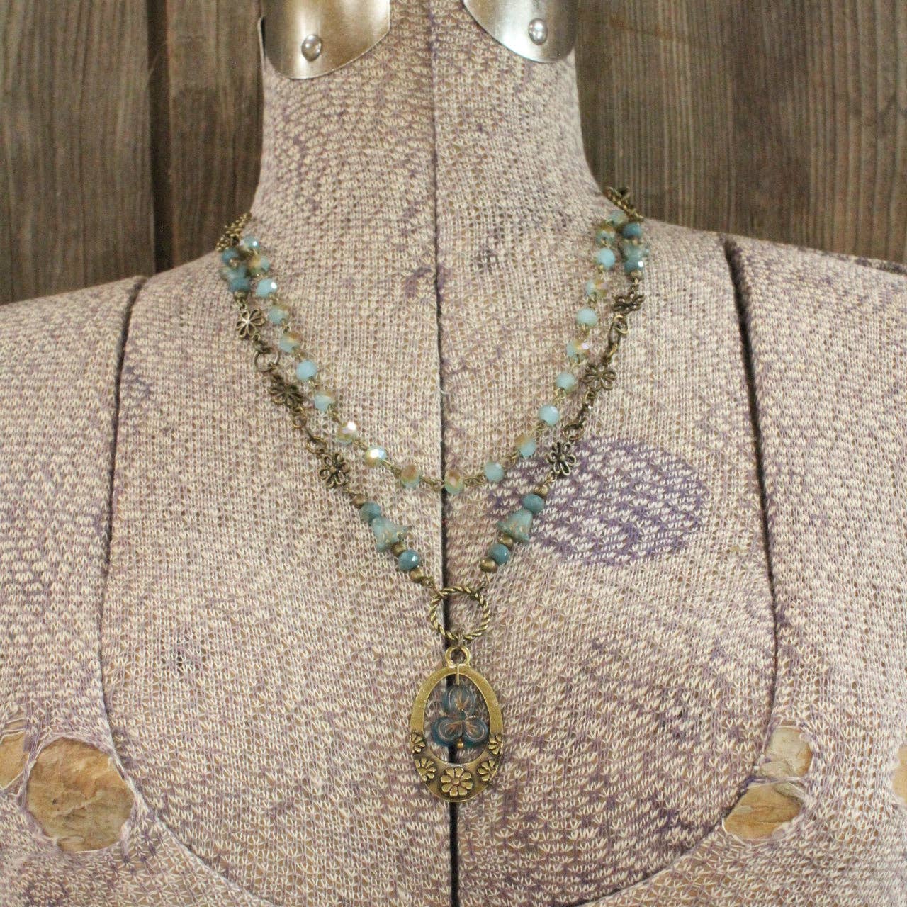 Groovy Flower Power Blue Layered Necklace