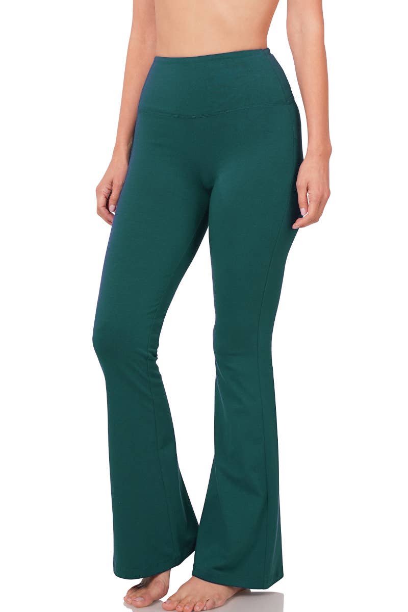 Buttery Soft Wide Waistband Yoga Flare Pants - HUNTER GREEN