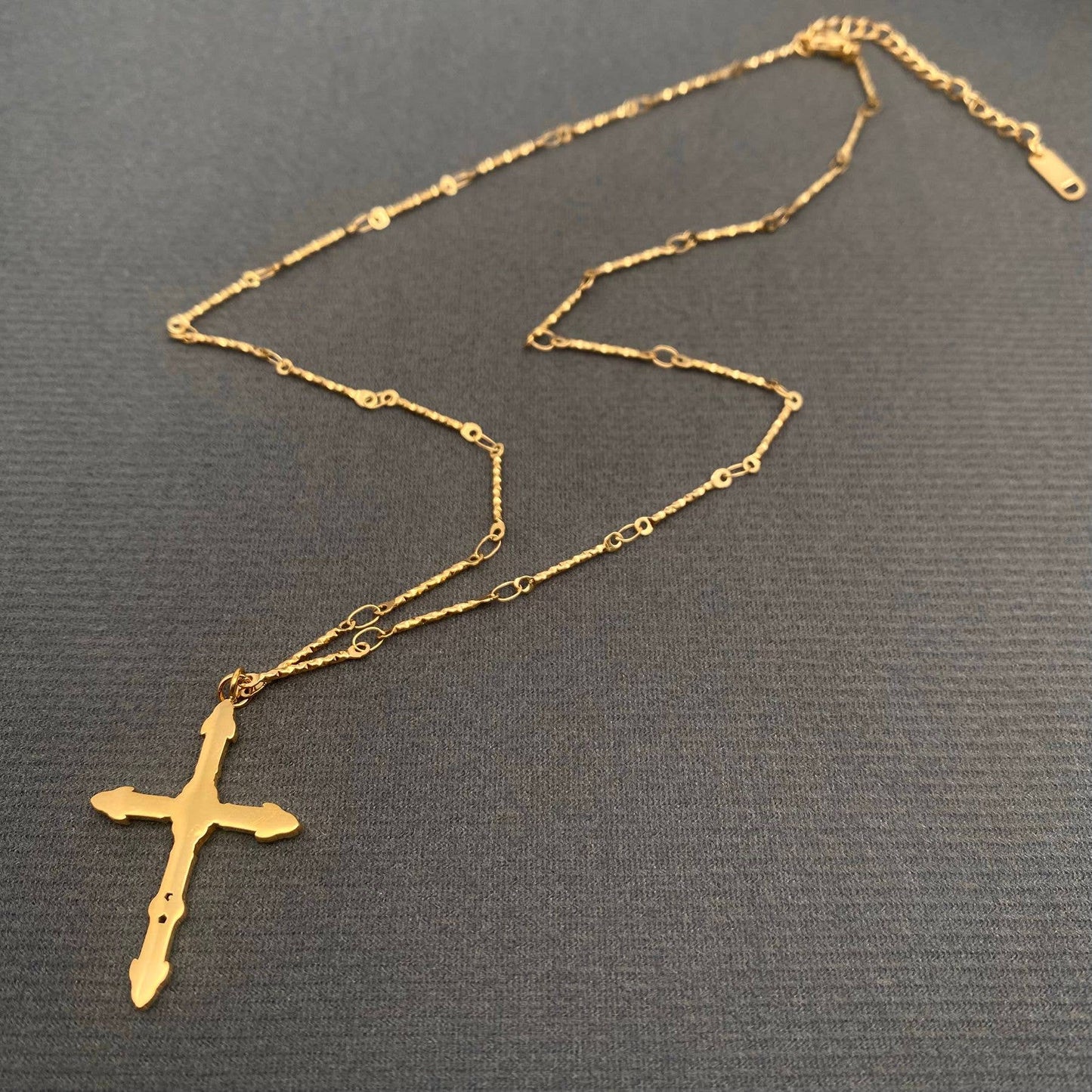 Zircon Inlaid Cross Charm 18K Gold Plated SS Necklace - FGS