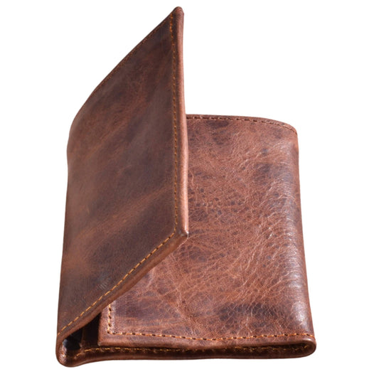 Handmade Leather Trifold Wallet - Brown