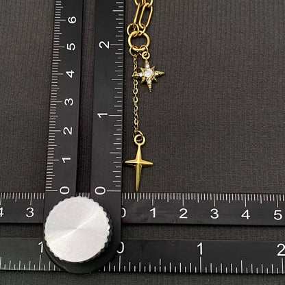 Double Star Charm 18K Golden SS Y-neck Necklace - FGS/MS