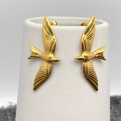 18K Gold Plated Steel Flying Bird Stud Earrings