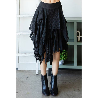 Multi Lace Mixed Mid Skirt - Black