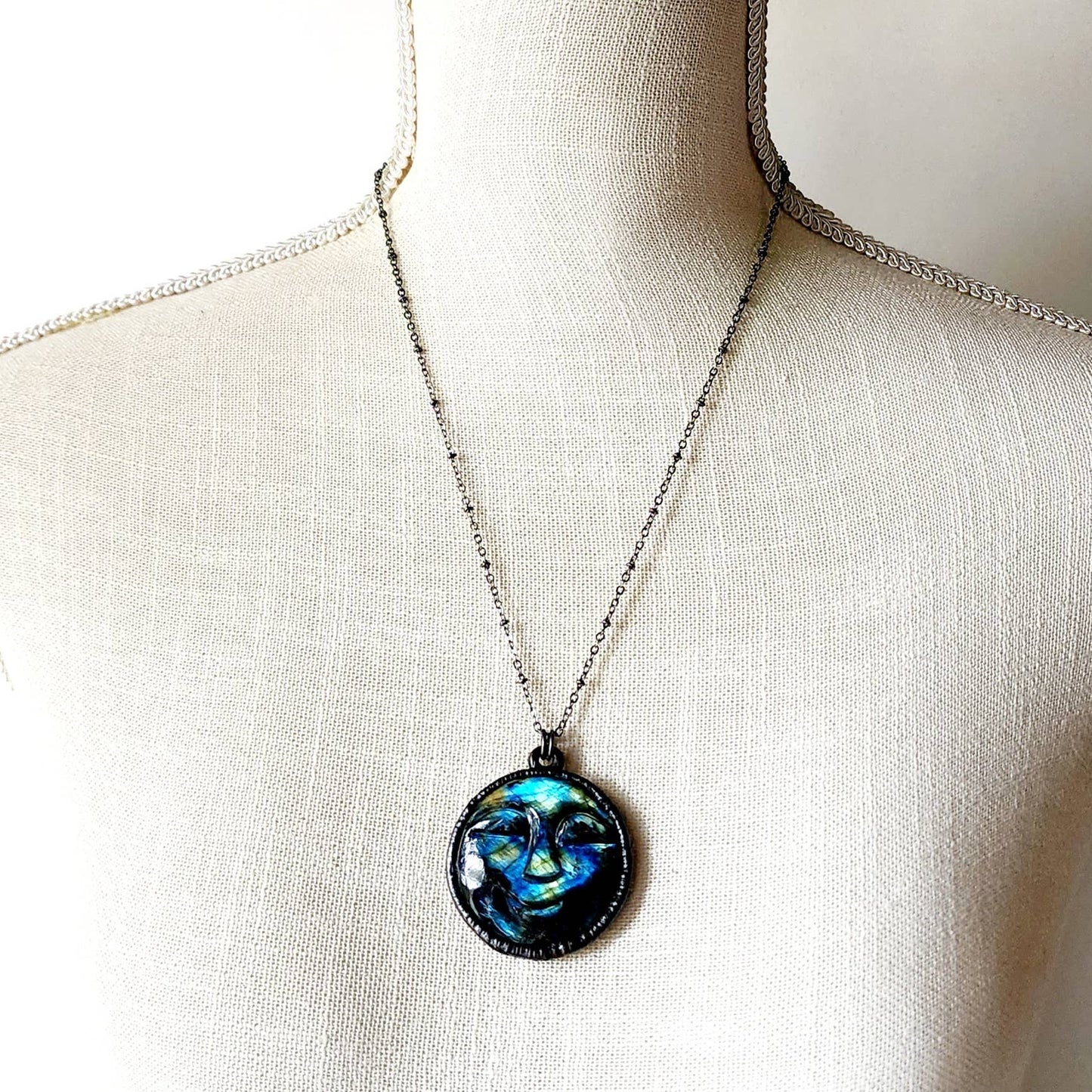 Whimsical Labradorite Full Moon Necklace - F.