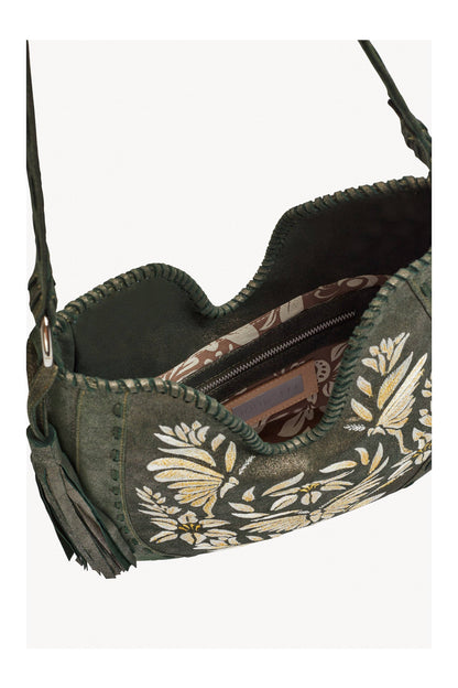 Luna Napa Leather Embroidery Bag - Metallic Olive