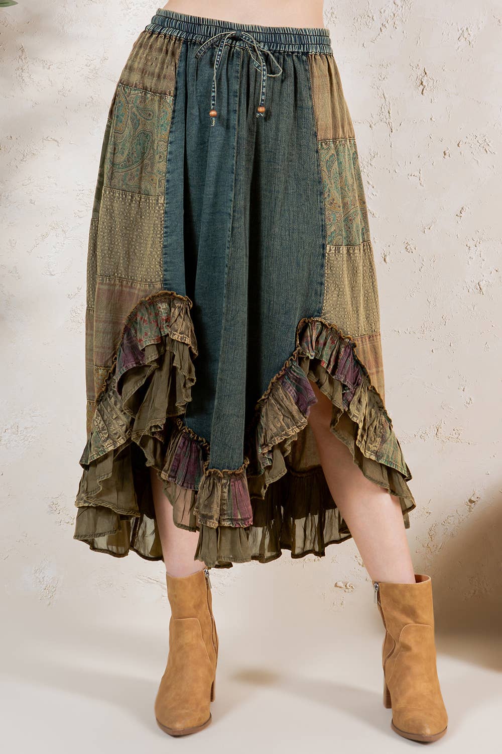 Patchwork Midi Skirt - Gravel