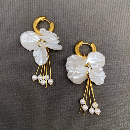 Resin Petal 18K Gold Plated S.Steel Huggie Earrings - FGS