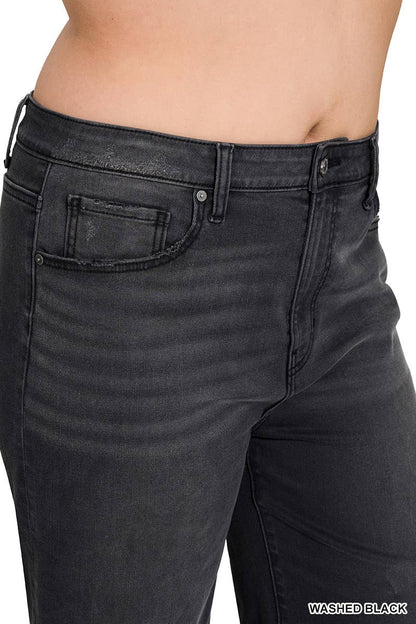 Plus High Rise Washed Black Cropped Jean Pants - WASHED BLACK