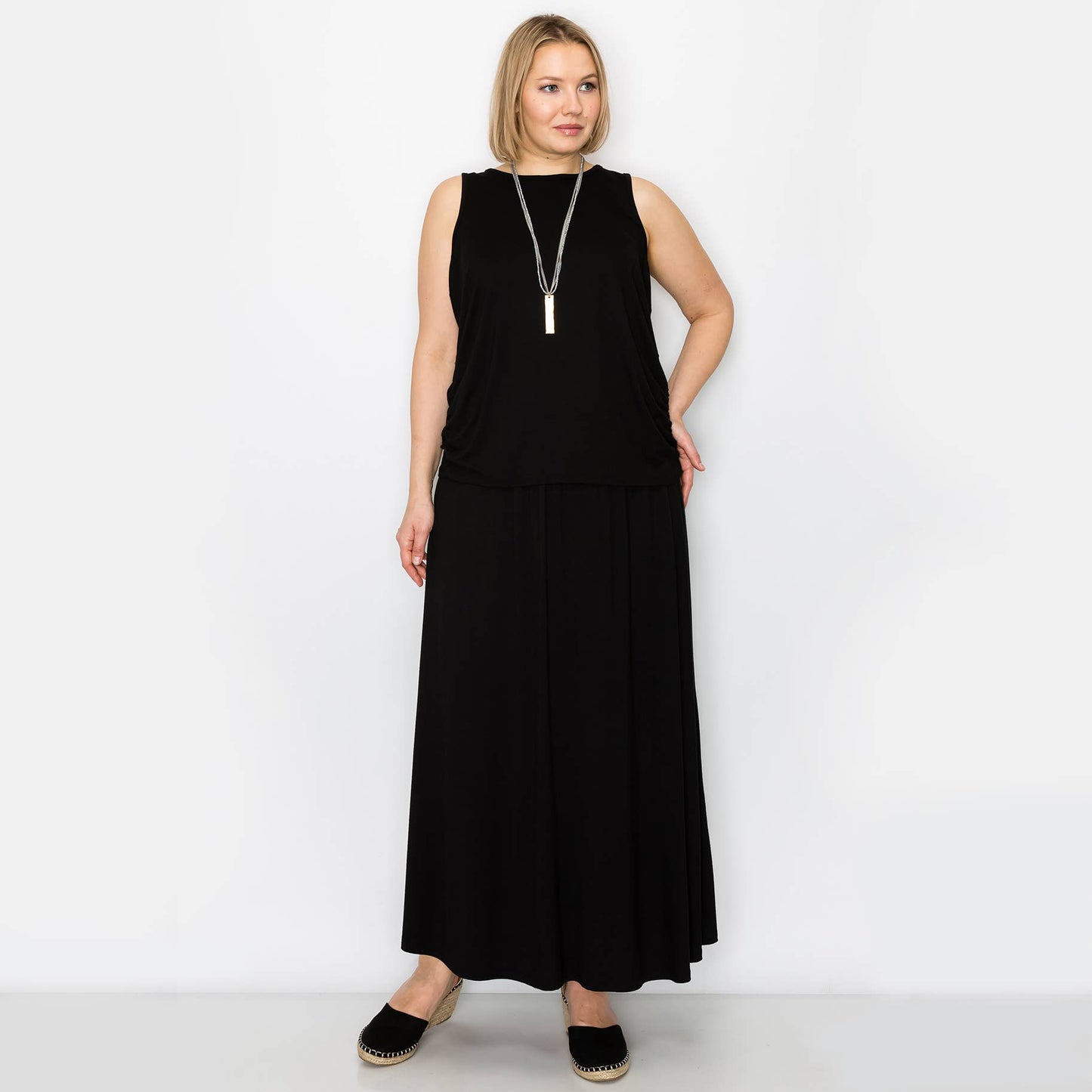 Elastic Waist Maxi Skirt Curve - Black