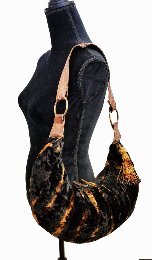 VELVET HOBO TOTE BAG - BROWN 2