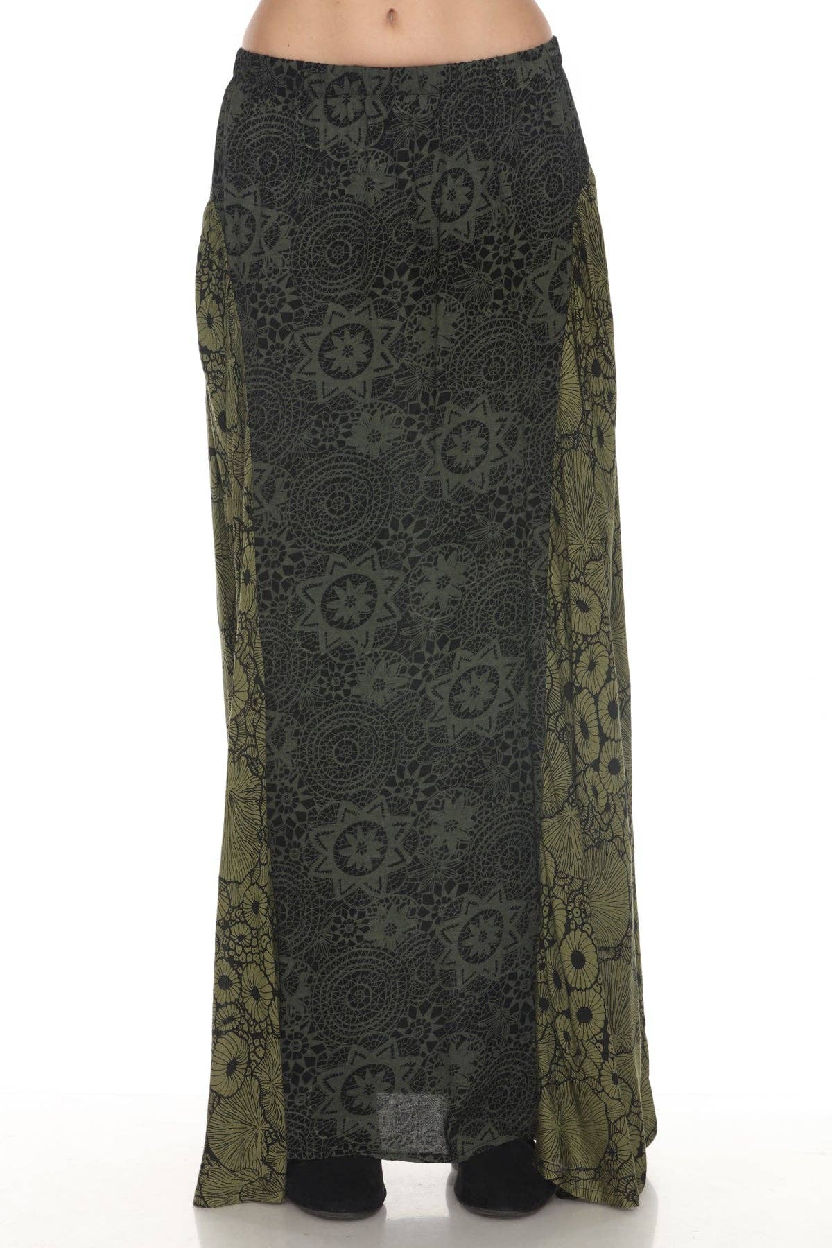 Flowy Lace Print Maxi Skirt - Forest