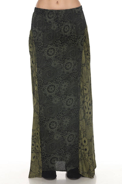 Flowy Lace Print Maxi Skirt - Forest