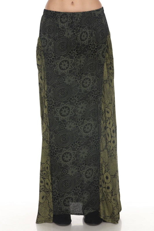 Flowy Lace Print Maxi Skirt - Forest