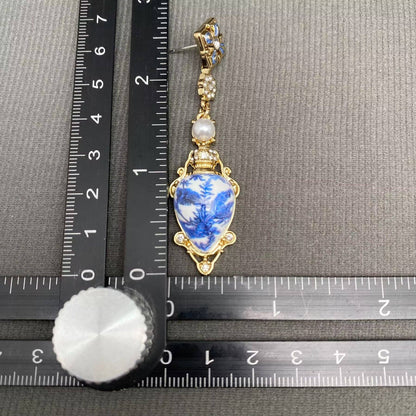 Vintage Blue-and-white Porcelain Design Post Earrings