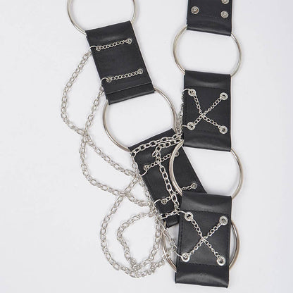 Mixed Materials Chain Belt - Black/Silver