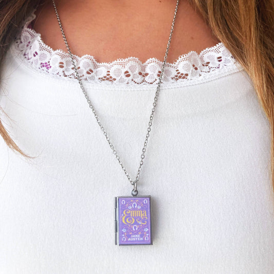 Book Locket Emma - Lilac Filagree - Stainless Steel