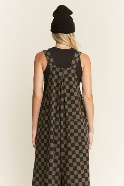 Curve Wide-Leg Overalls - Charcoal/Black Checker