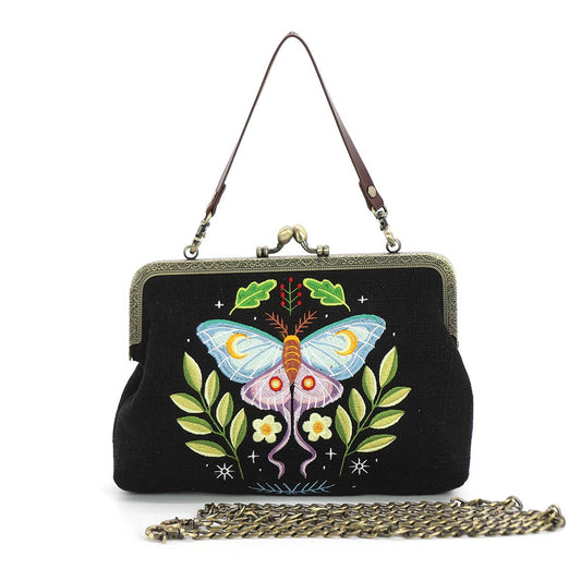 Butterfly Vintage Kisslock Bag - Black