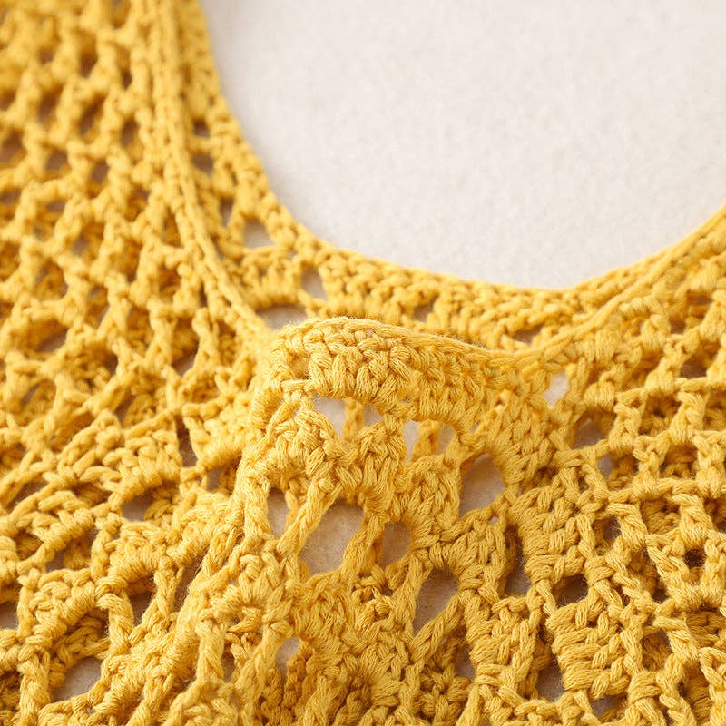 Vintage Bohemian Crochet Fringe Tank Top - Yellow