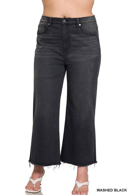 Plus High Rise Washed Black Cropped Jean Pants - WASHED BLACK