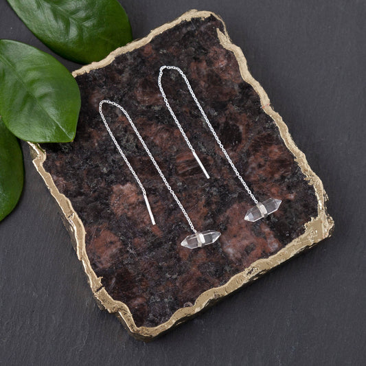 Sterling Silver Thread Through Crystal Point Earring - Crystal