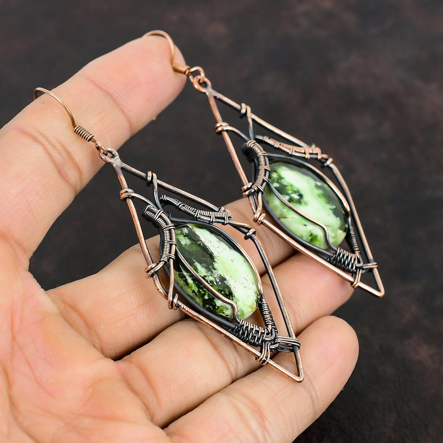 Chrome Chalcedony and Copper Earrings