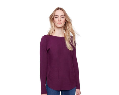 Boat Neck Sweater with Eyelet Sweater