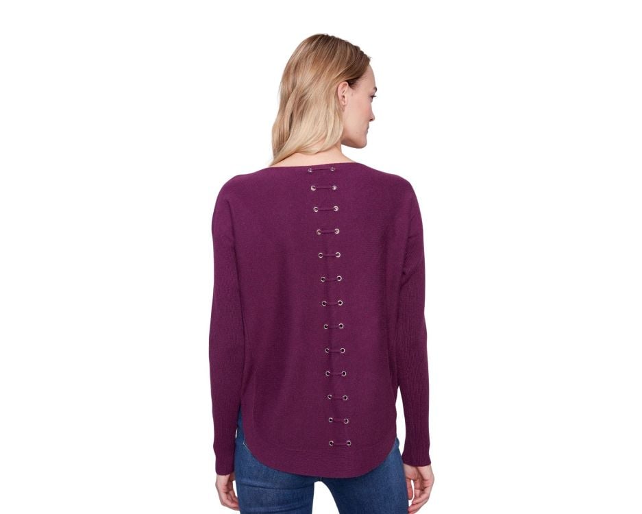 Boat Neck Sweater with Eyelet Sweater