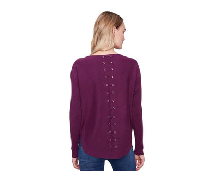 Boat Neck Sweater with Eyelet Sweater