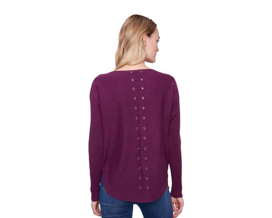 Boat Neck Sweater with Eyelet Sweater