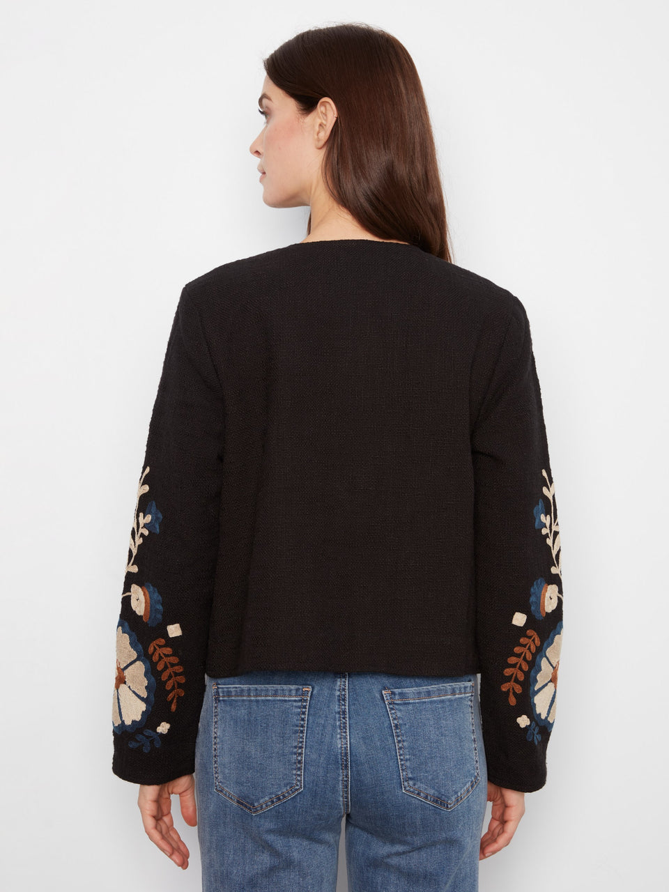 Embroidered Cotton Open Front Jacket