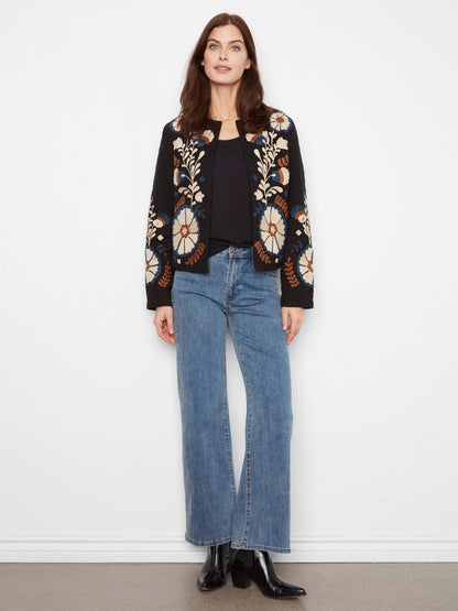 Embroidered Cotton Open Front Jacket