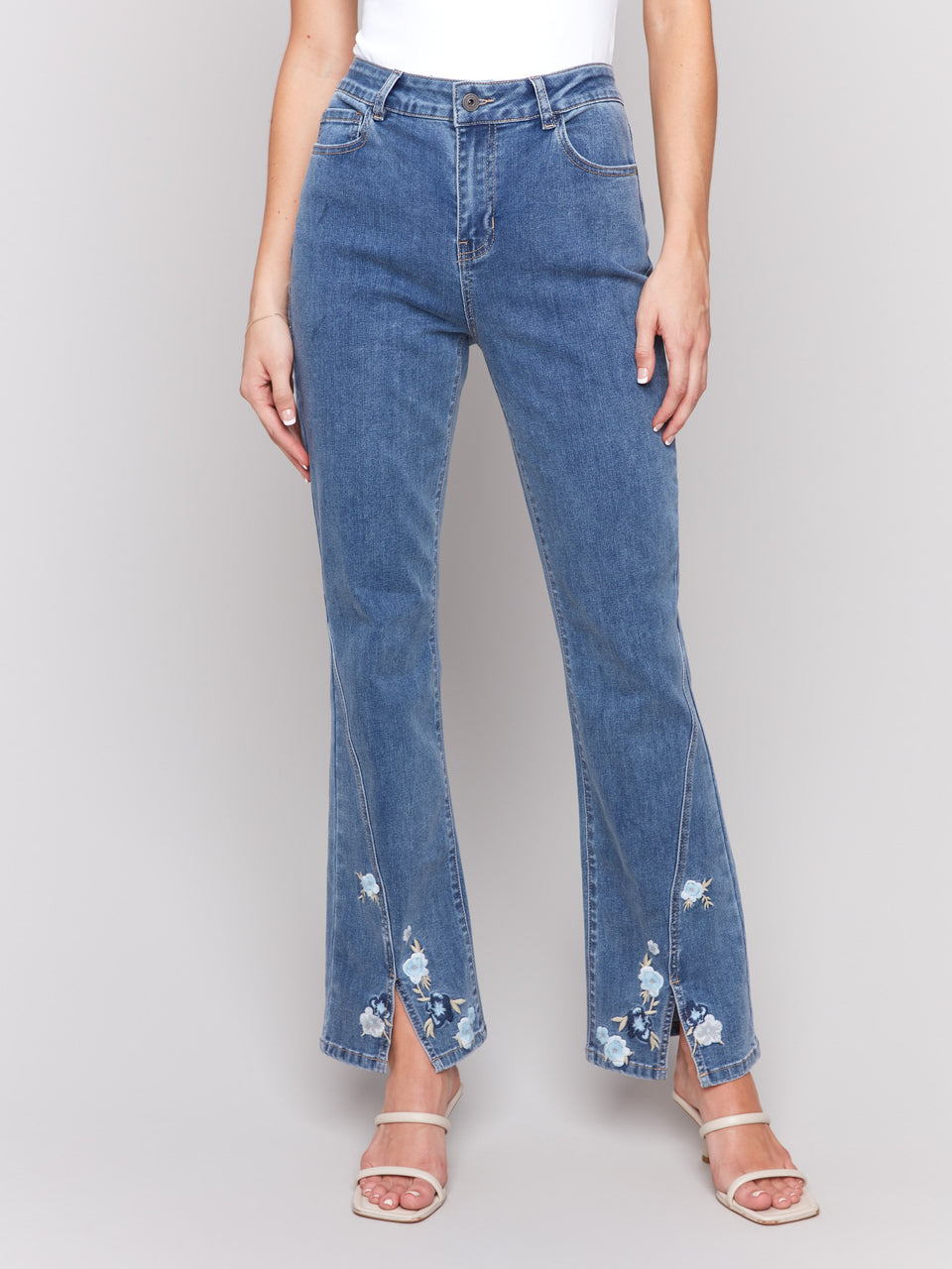 Embroidered Front Slit Pants