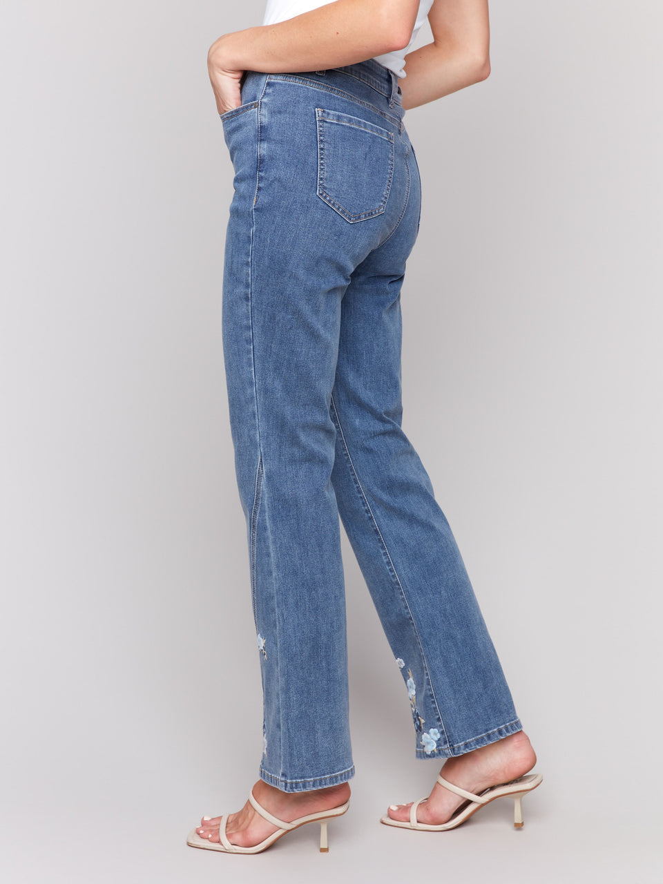 Embroidered Front Slit Pants
