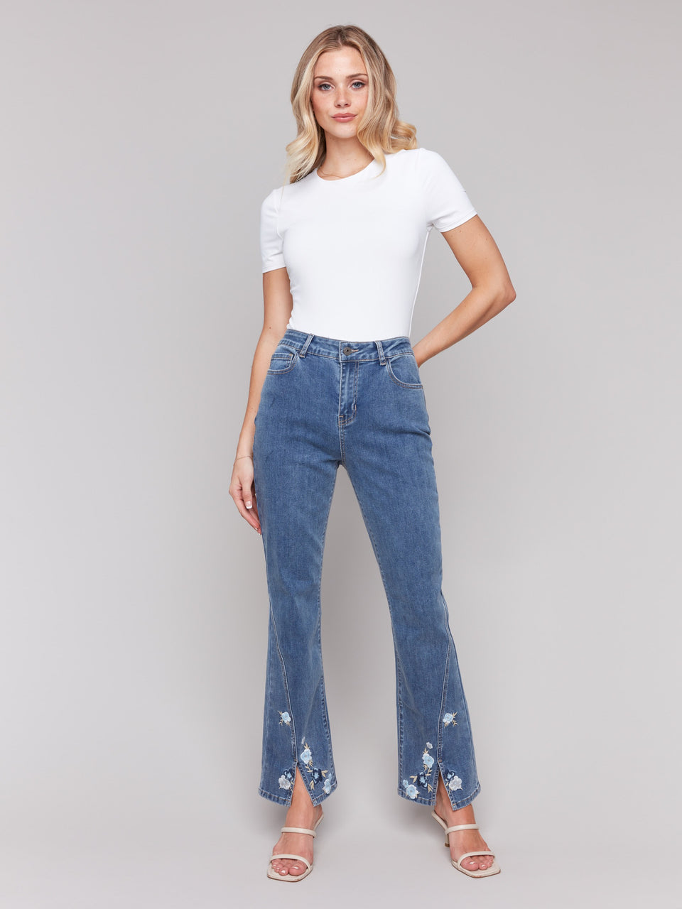 Embroidered Front Slit Pants