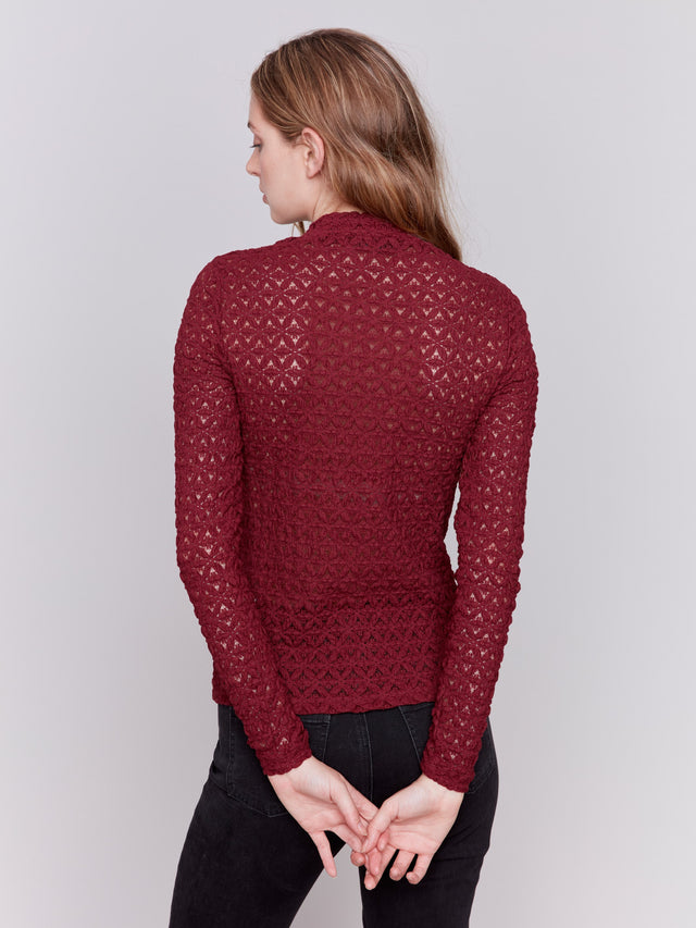 Lace Long Sleeve Mock Neck - Cabernet