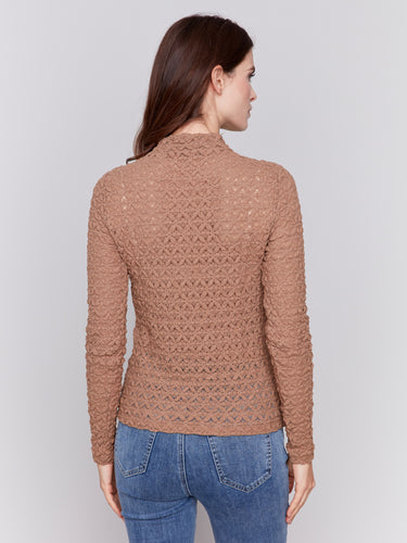 Lace Long Sleeve Mock Neck - Truffle