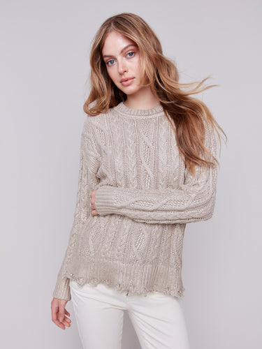 Metallic Cable Knit Sweater - Champagne