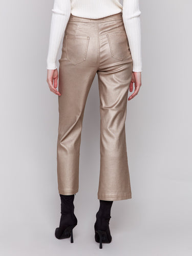 Metallic Wax Flared Pants - Bronze