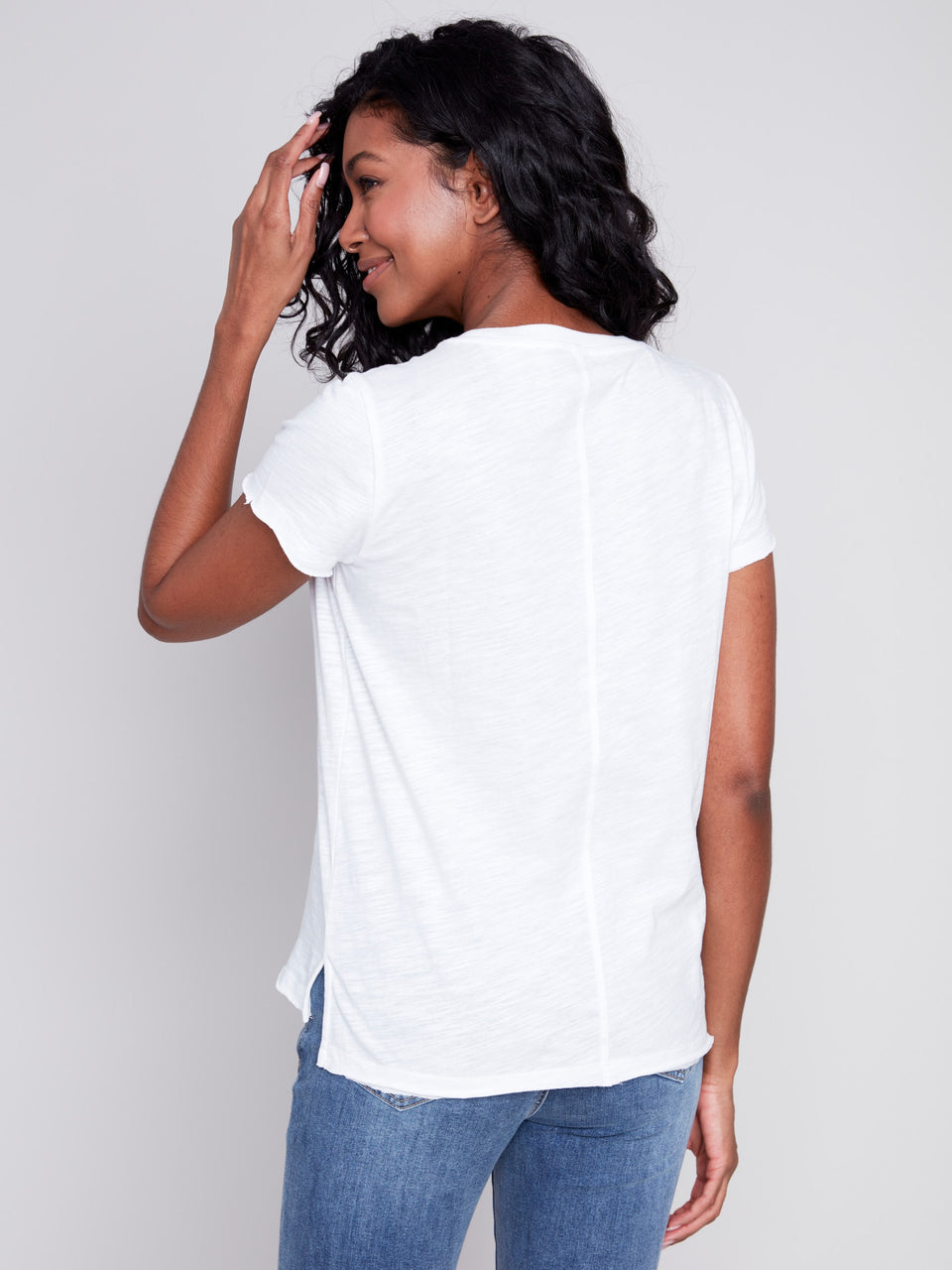 Short Sleeve Round Neck Cotton Slub T- White