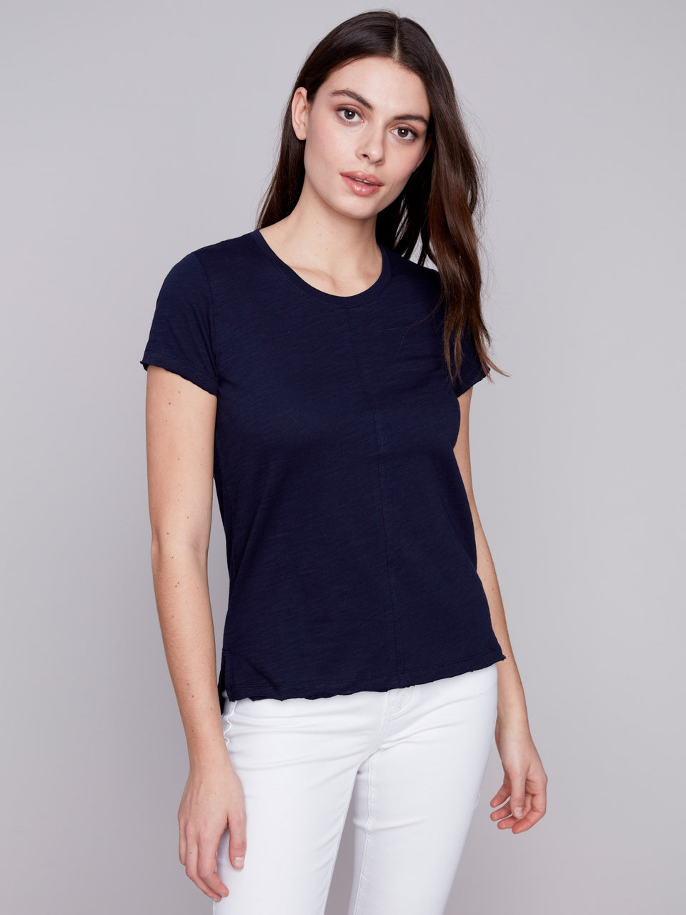 Short Sleeve Round Neck Cotton Slub T- Navy