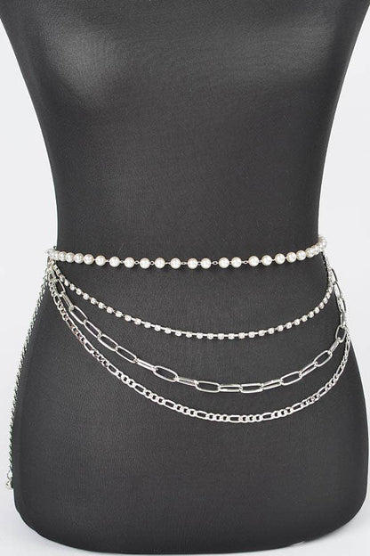 Multi Layered Curve Chain Belt - Silver