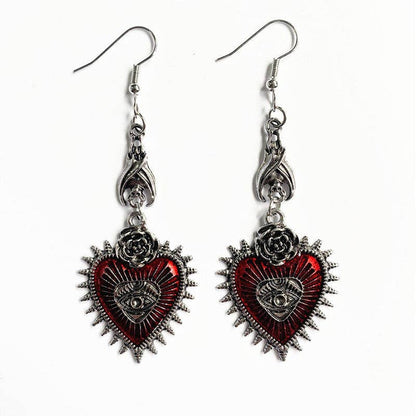 Dark Gothic Punk Bat Heart-shaped Bloody Eye Earrings