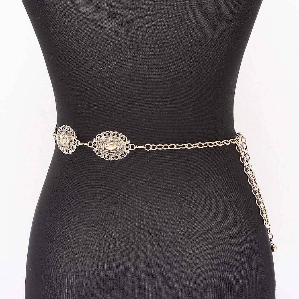 Lace Pattern Medallion Chain Belt - ATG