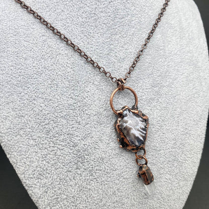 Vintage Onyx & White Crystal Bronze Necklace - CS