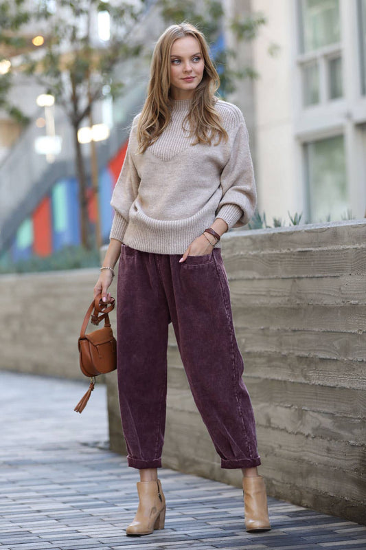 Vintage wash corduroy pants - Eggplant