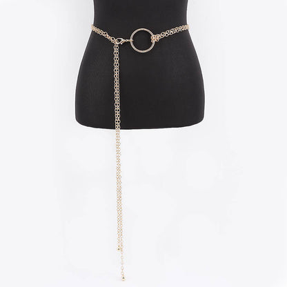 Circle Buckle Layered Chain Waist Belt - GD